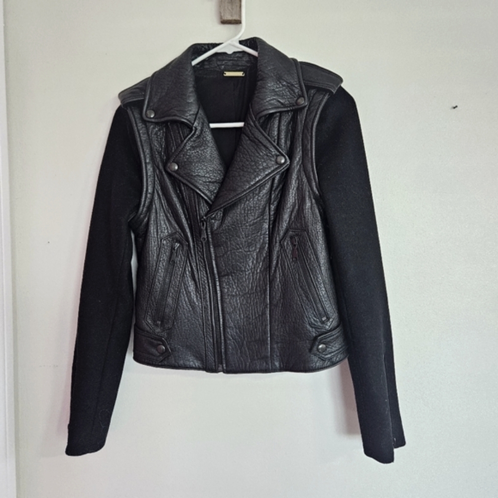 Rebecca Minkoff leather Jacket convertible vest cashmere sleeves